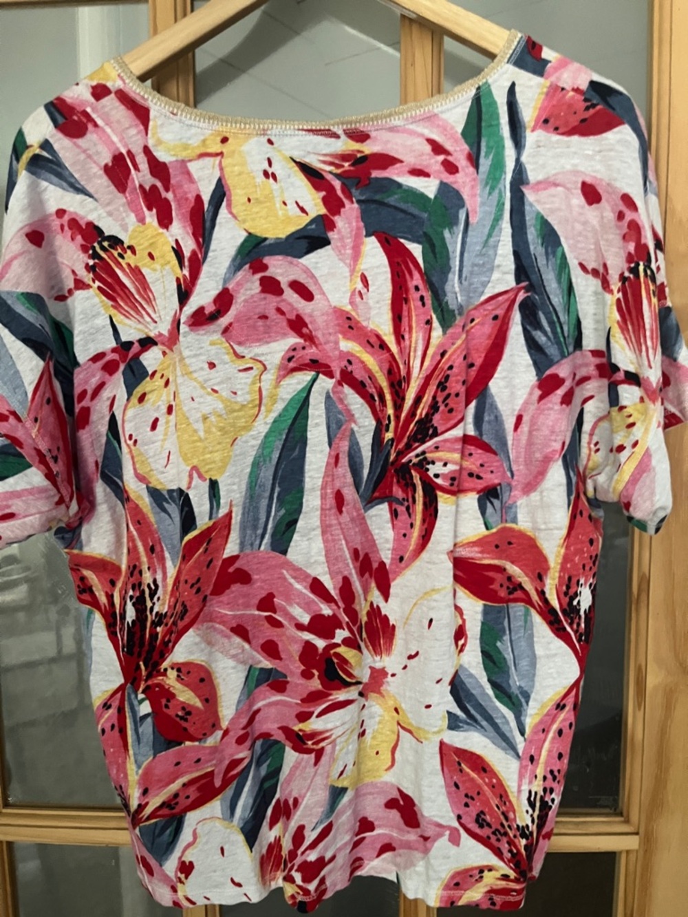 Chico's 100 % Linen Tropical Short Sleeve Tee t shirt Size XL (3) - Picture 6 of 6